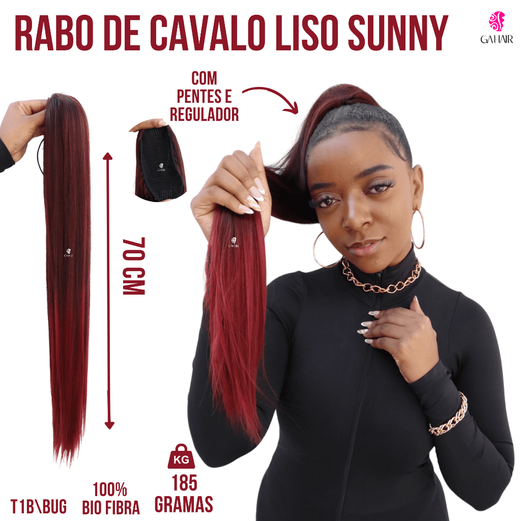 Aplique Rabo de Cavalo Liso Sunny 70cm Bio Fibra 100% - Facil Colocacao -  Nao Contem Presilhas - Yan Hair
