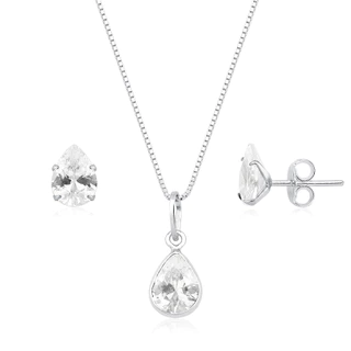 Conjunto Colar e Brinco Gota prata 925 Cristal em Oferta na Shopee