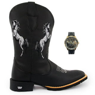 Bota Texana Country Masculina Bico Quadrado Horse + Relógio