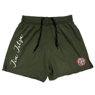 Short Bermuda Nogi Jiu Jitsu Verde Militar Com Corte Lateral Elastano Treino Academia MMA Titanio