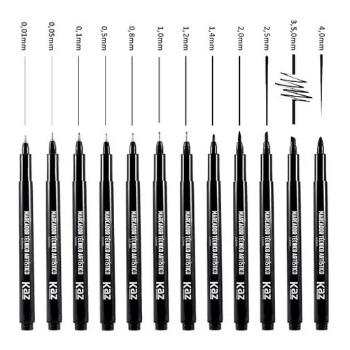 caneta técnica artística preta diversas pontas 12 unidade