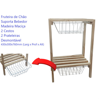 Fruteira de Chão 2 Cestos 2 Prateleiras madeira maciça