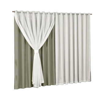 Cortina Blackout com Voil para Sala e Quarto 2.60x1.70 Poliester Ambiente Escuro Moderna Elegante Sofisticada Casa Caimento Perfeito Privacidade Proteçao Solar Decoraçao Com forro