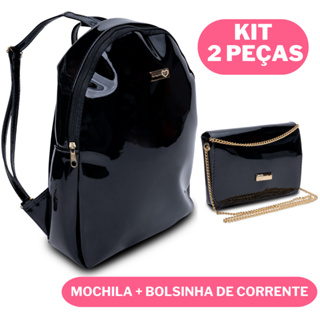Kit 2 Peças (Mochila em Verniz mais bolsinha de corrente em verniz)