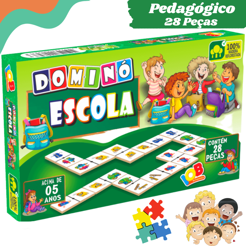 Jogo De Dominó Infantil Figuras E Palavras Educativo 28 Pçs - Bambinno -  Brinquedos Educativos e Materiais Pedagógicos