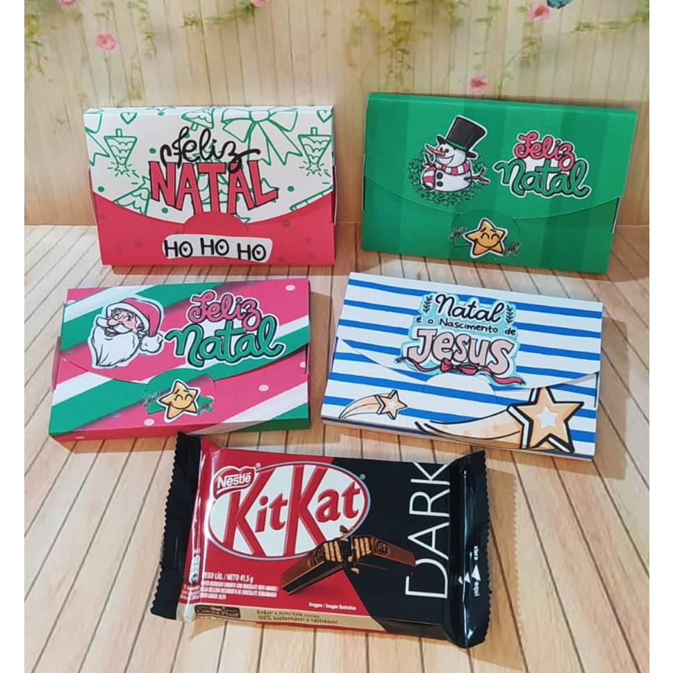 10 Caixas porta KitKat lembrança de Festa Feliz Natal Papai Noel Fim de Ano