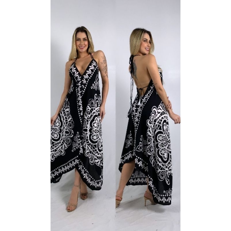 Vestido Lenço Indiano Costas Nuas Preto