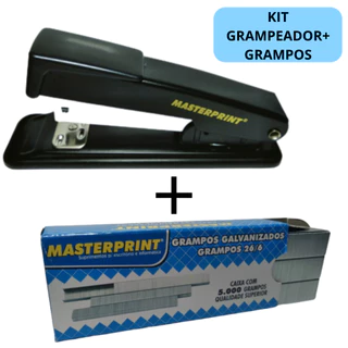 Kit Grampeador Metal + 5.000 Grampos 26/6 Galvanizados Escolar Escritório MASTERPRINT