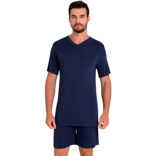 Pijama Masculino adulto manga curta e shorts Azul marinho em Oferta na Shopee