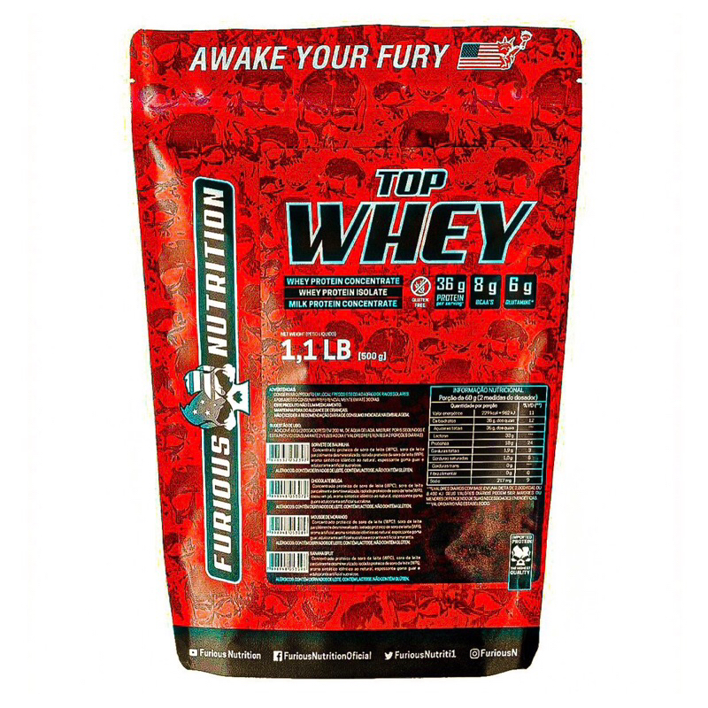 Whey Protein Concentrada 500g Top Whey Furious N , ganho de massa muscular, proteína