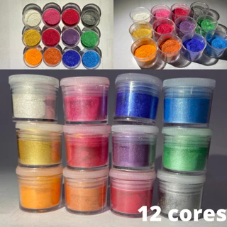 Kit 12 Pigmento para Resina Epóxi e artesanato- Pó Mica Pownder Perolado metálico cores cosméticos unhas diy cor colorir glitter kit corante make slime colorido pintar inspiração ideias decoração chaveiro combo