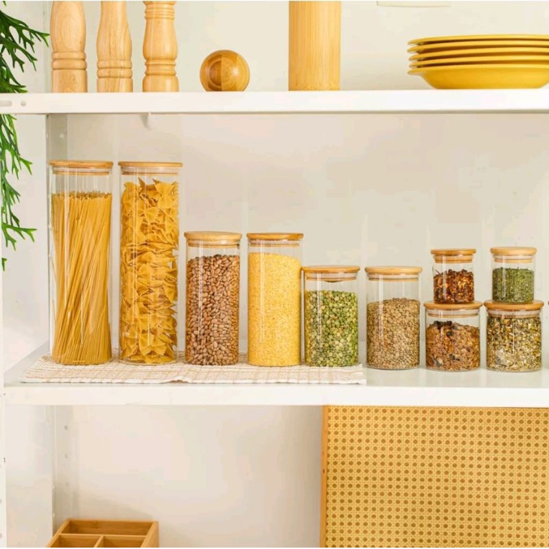 Pote Hermético de Vidro com Tampa de Bambu - Alimentos - Mantimentos