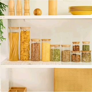 Pote Hermético de Vidro com Tampa de Bambu - Alimentos - Mantimentos