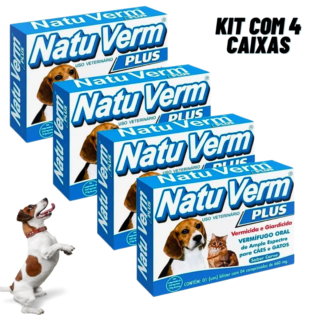 Vermífugo Natu Verm Plus Giardia Cães E Gatos Kit 4CX