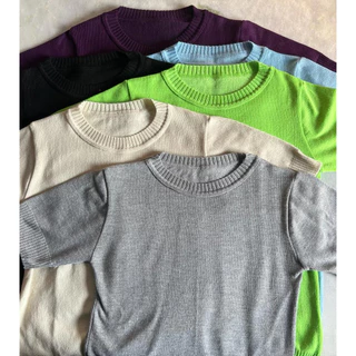 Blusa Feminina Tricô Manga Curta Decote Redondo