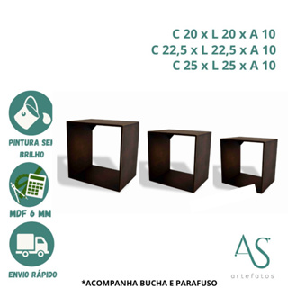Kit 3 Nichos Quadrados MDF Decoração