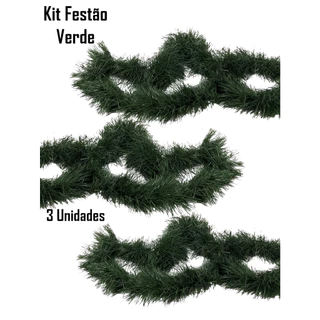Kit 3 Festão Verde Escuro Decoração de Natal para Janela de 2 Metros