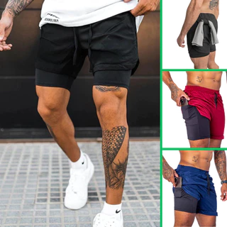 Bermuda 2 Em 1 treino short dry fit Masculino Calção elastano academia