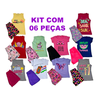 KIT COM 6 PEÇAS VERÃO MENINAS ( 03 CAMISETAS/REGATAS E 03 BERMUDAS )