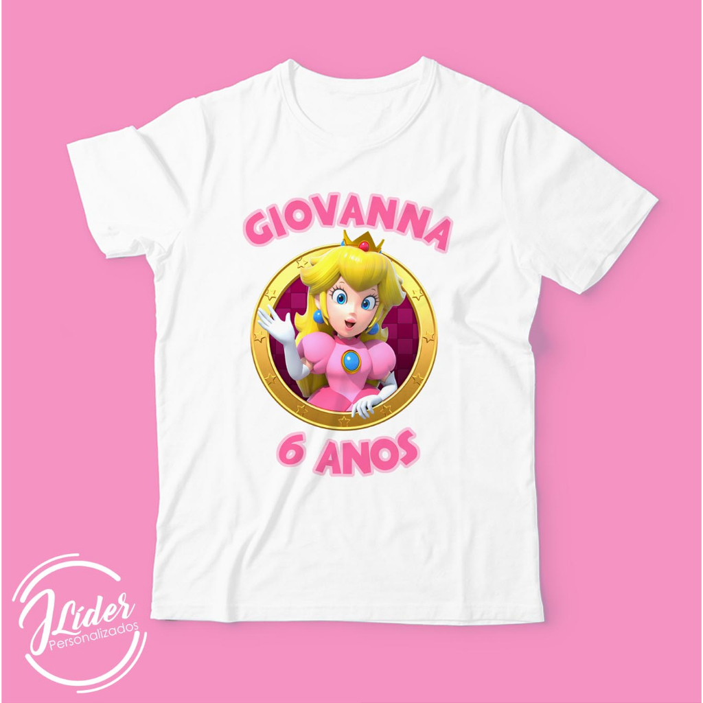 Camiseta Adulto Personalizada Mario e Princesa Peach