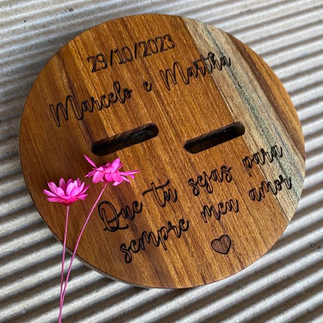 Porta aliança rústico em madeira com encaixe