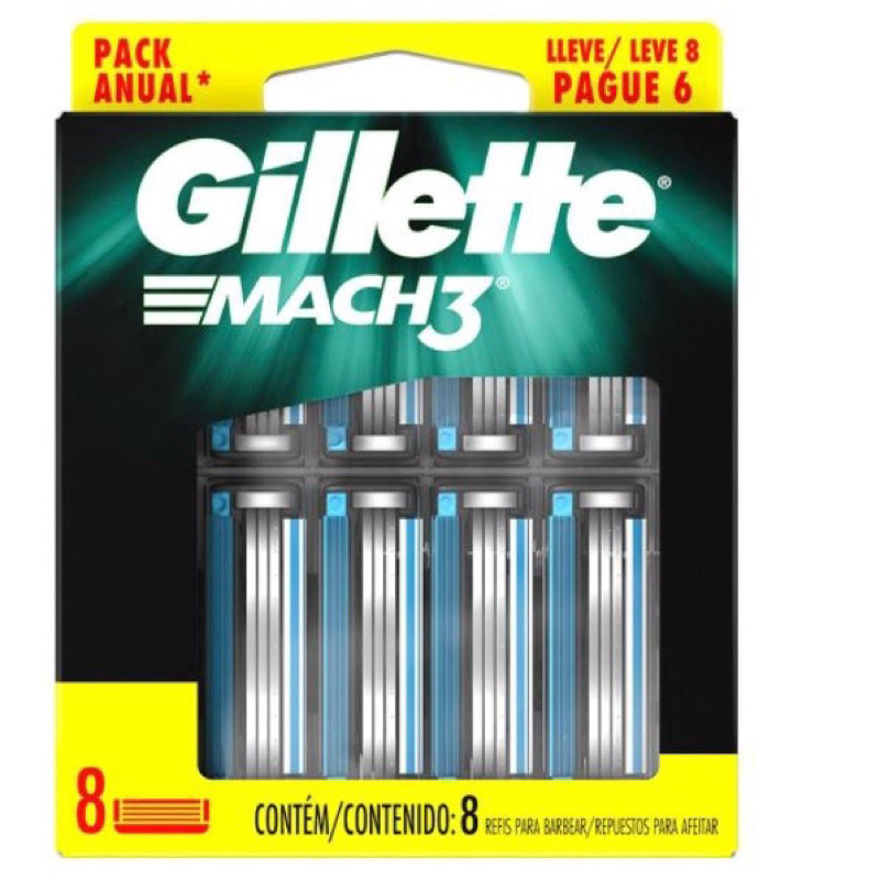 Gillette Mach 3 Refil De Lâminas Contém 8 Cartuchos