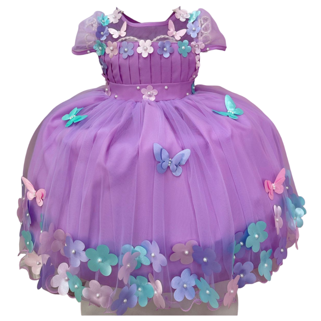 Vestido Infantil Lilás Lavanda Princesa Sofia Jasmine Ariel Tiara Luvas  Fantasia Carnaval Aniversário Temático Princesas Presente Menina Festa Luxo  Rodado