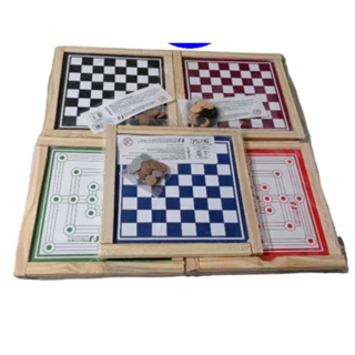 Jogo de damas e trilha tabuleiro com caixa de madeira - MANINHO