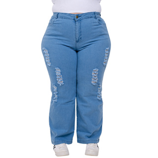 Calça Jeans Plus Size Denim Wide Leg Cós Alto MRD