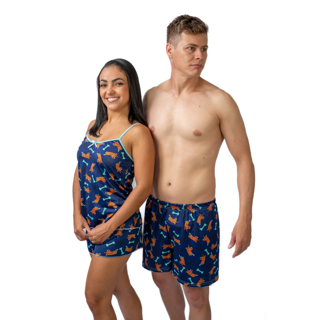 Kit casal pijama feminino e masculino de short (samba canção