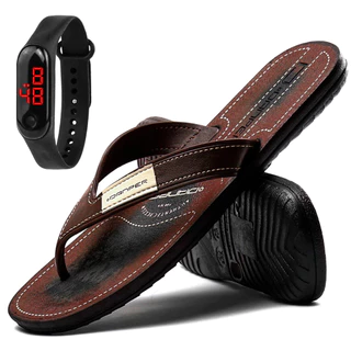 Kit Chinelo Masculino Emborrachado com Relógio Digital SF Calçados Lançamento
