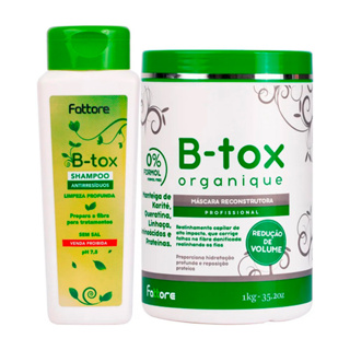 Kit Shampoo + Máscara Reconstrutora B-Tox Organique Redução de Volume Profissional 1Kg