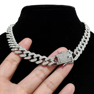 Corrente Colar Cravejado Cuban Ice 40cm 13mm Hiphop Funk Trap Rap Mc Unisex Envio Imediato