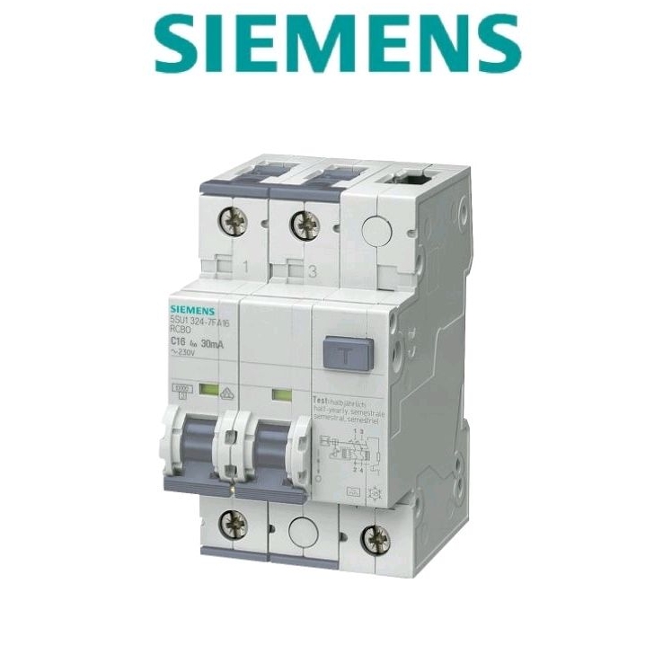 Disjuntor IDR Bipolar 16A 30mA Siemens Interruptor Diferencial Residual 10kA 5SU1 324 7FA16