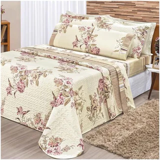 kit Cobre Leito Colcha forro de cama casal Dupla Face Estampado 3pç 150 fios toque de pessego