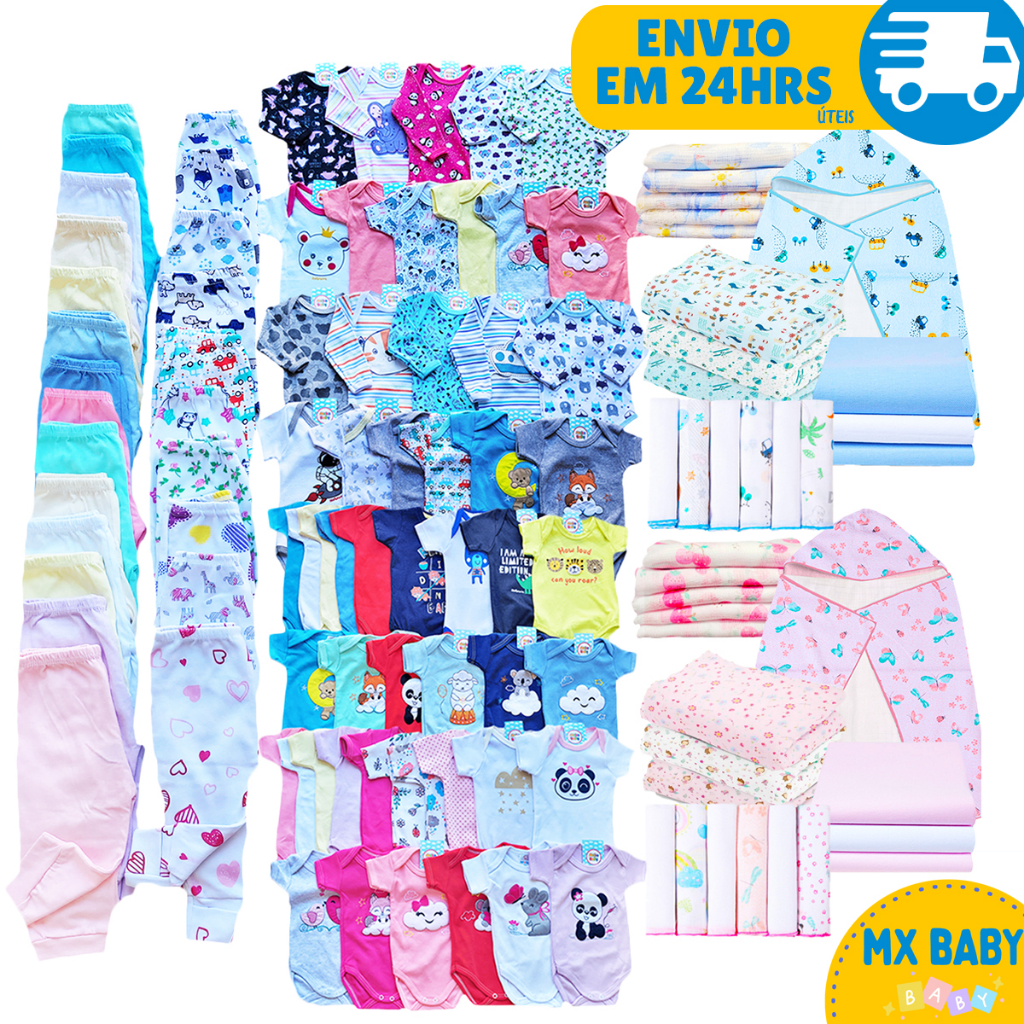 Kit 33 peças Enxoval de Bebê Menino e Menina Roupa de Bebe Recem ...