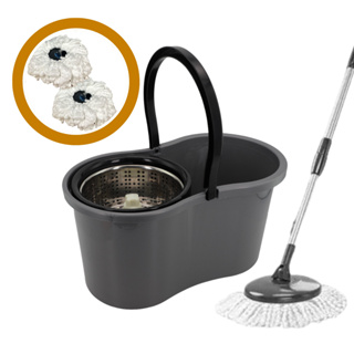 Mop Esfregão Giratório 360 de Limpeza Cesto Inox com Refil