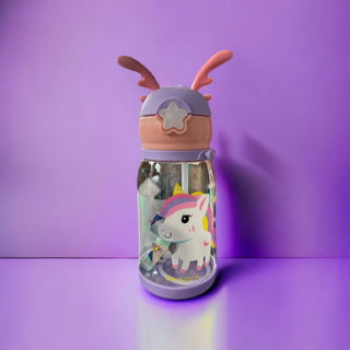 Garrafa de agua alce infantil com desenho 600ml com canudo e alca