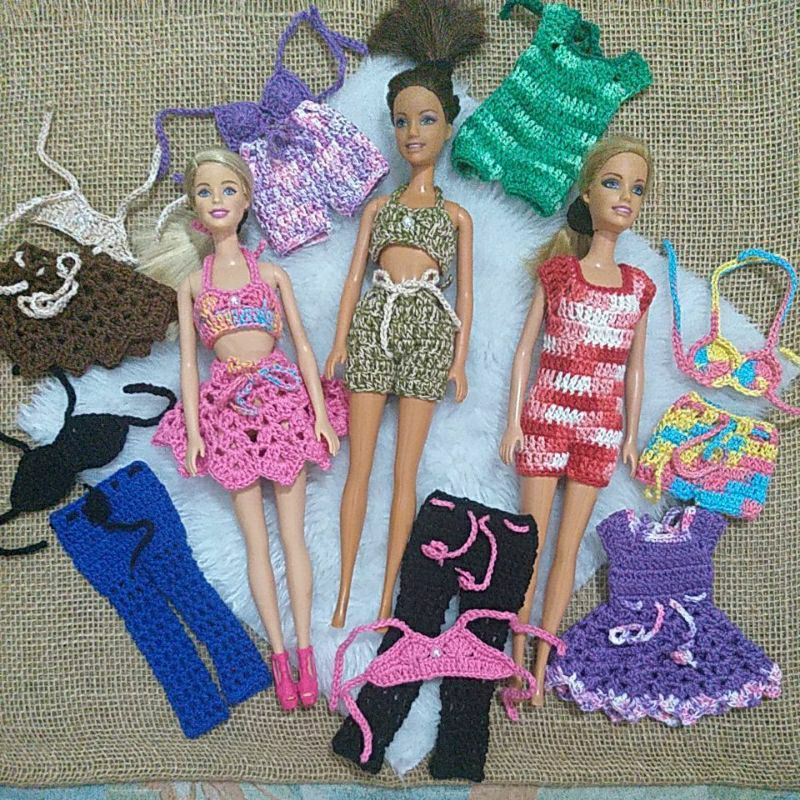 Roupa de crochê para Barbie kit 3 peças