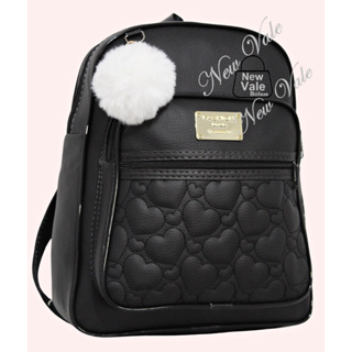 Mochila Feminina Bolsa Estilosa Linda Estampa Coração + Pompom.