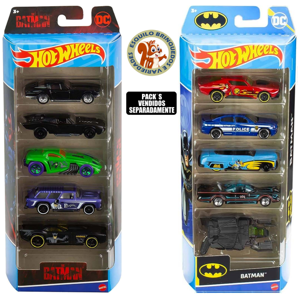 Pack 5 Carrinhos Hot Wheels Batman - Mattel