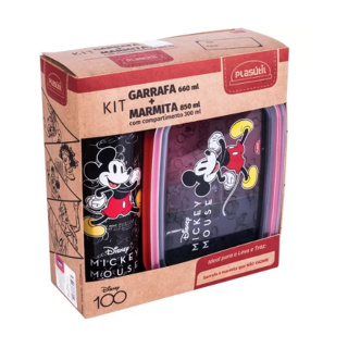 Kit Presente Mickey Garrafa 660ml e Pote Marmita Hermética 850ml Plasutil