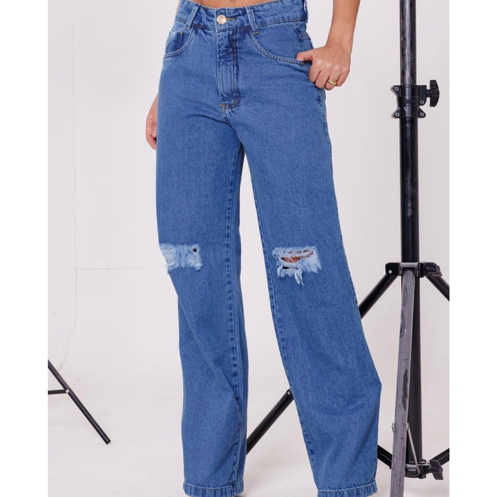 Baggy Elastic Jeans Mujer Rasgado