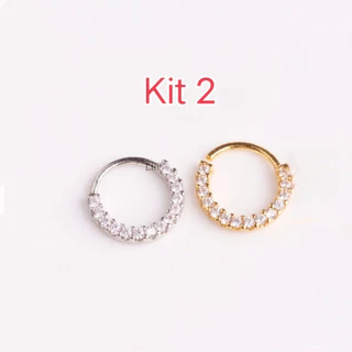 Kit 2 Piercing de Argolas Cravejadas Com Zircônia Prata E Dourada.