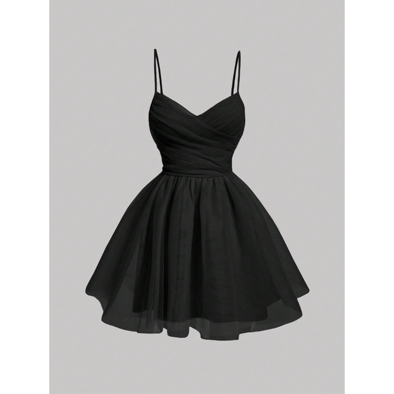 Vestido Curto Rodado Tule Alça Festa Princesa Dark Gótico Preto