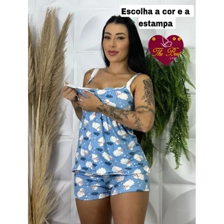 Baby Doll Amamentação Gestante Confortável Click Abertura segura short dool