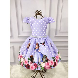 Vestido Temático infantil Princesa Sofia festa lilás e rosa