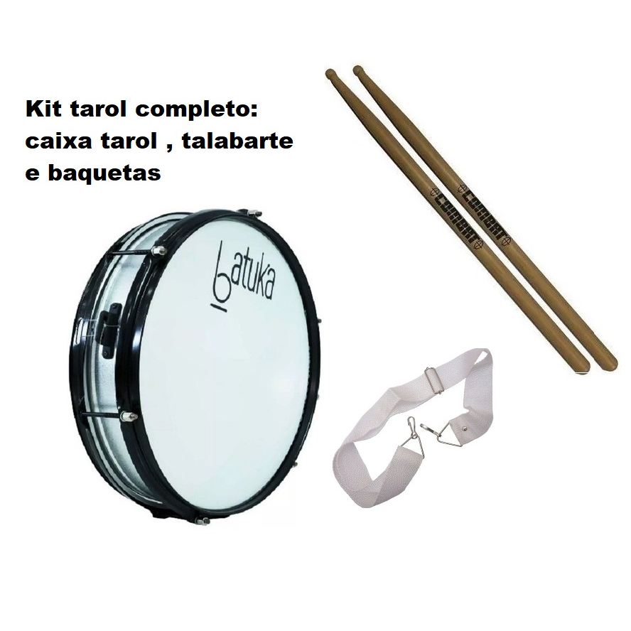 Kit Bateria Caixa Tarol 10 x14 , Talabarte 2 Ganchos e Baqueta Repique ...