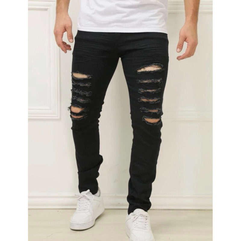 Calça Jeans Preta Skinny Feminina Cintura Alta Detalhe Rasgada Nos Joelhos  Moda Tendência. em Promoção na Americanas