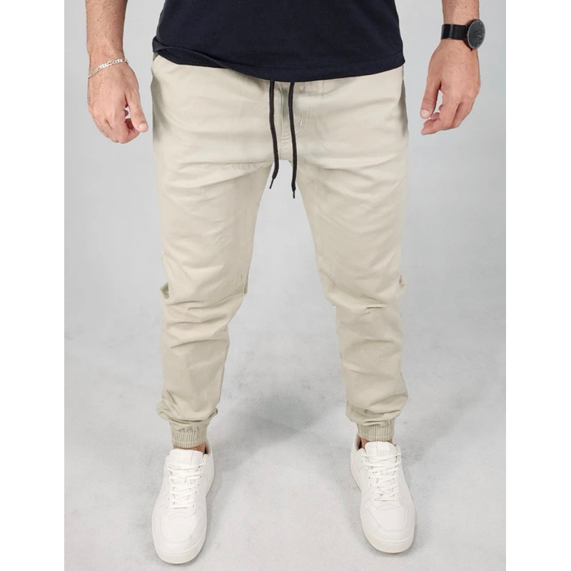 Calça Masculina Cargo Jogger Sarja Jeans Com Elastico Estilo Jogador Slim  Fit Promoção